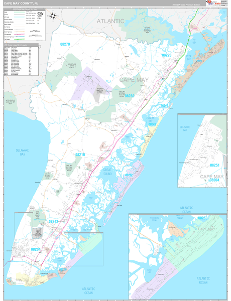 Cape May County, NJ Carrier Route Wall Map
